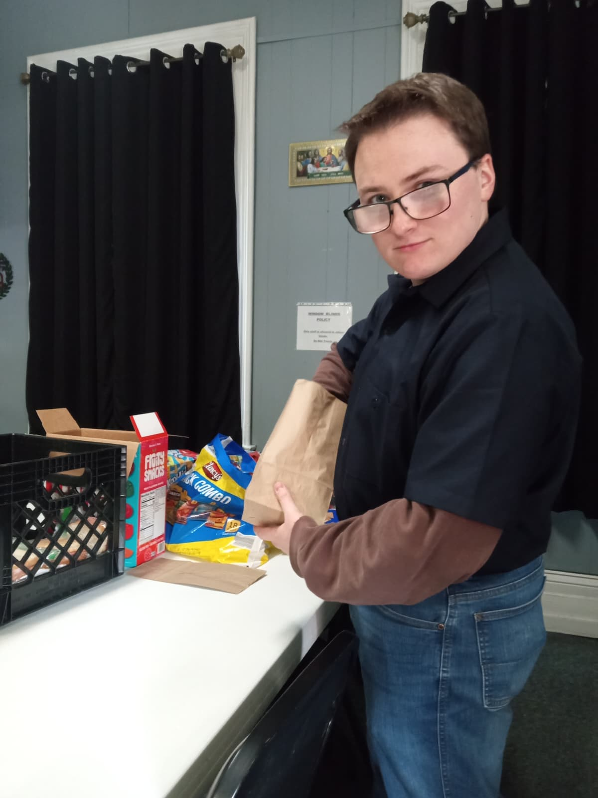 Preparing lunches for the soup kitchen.