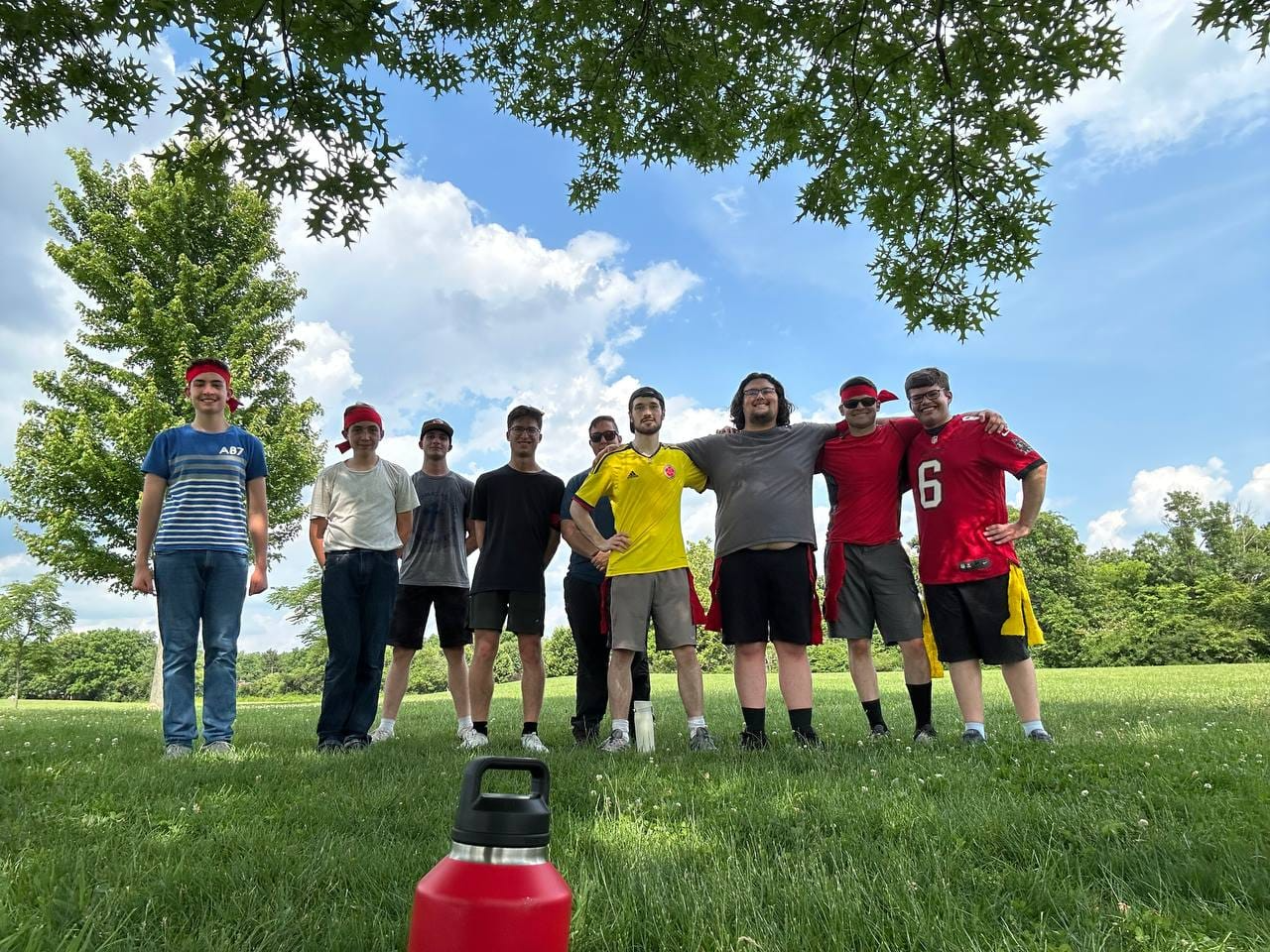 Playing flag football with the gents.